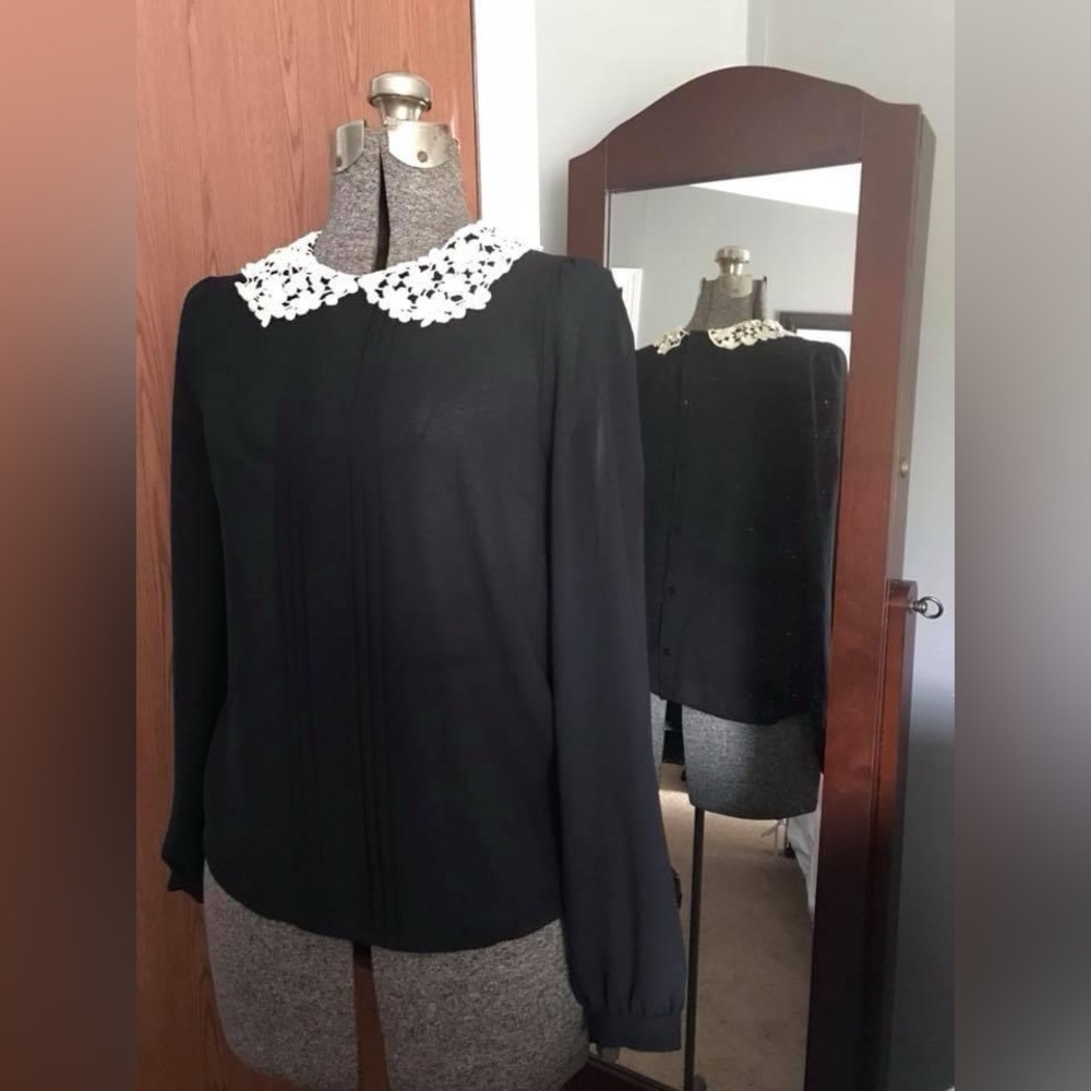 Sheer Top with Doily Collar